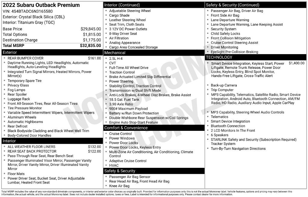 Certified 2022 Subaru Outback Premium AWD/4WD image 6