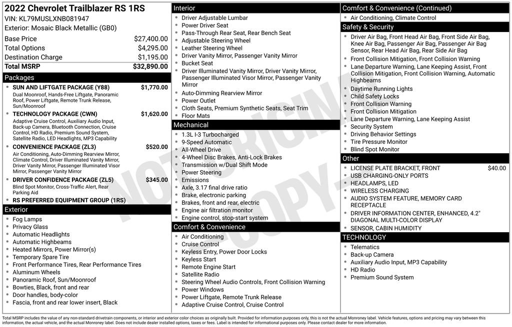 Used 2022 Chevrolet TrailBlazer RS w/ Sun and Liftgate Package AWD/4WD image 2