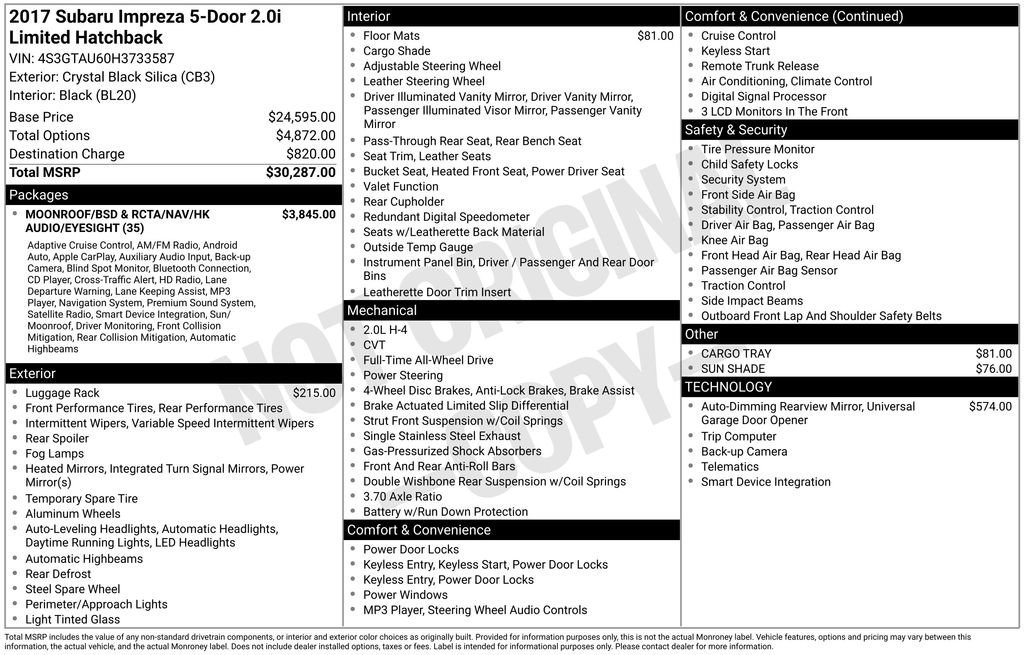 Used 2017 Subaru Impreza 2.0i Limited image 57