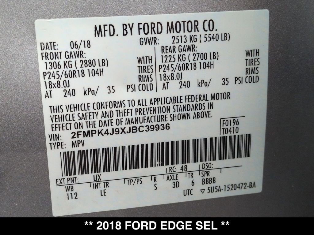 Used 2018 Ford Edge SEL w/ Equipment Group 201A image 30