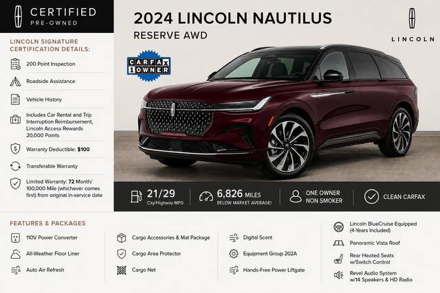 Certified 2024 Lincoln Nautilus Reserve w/ Equipment Group 202A AWD/4WD image 3