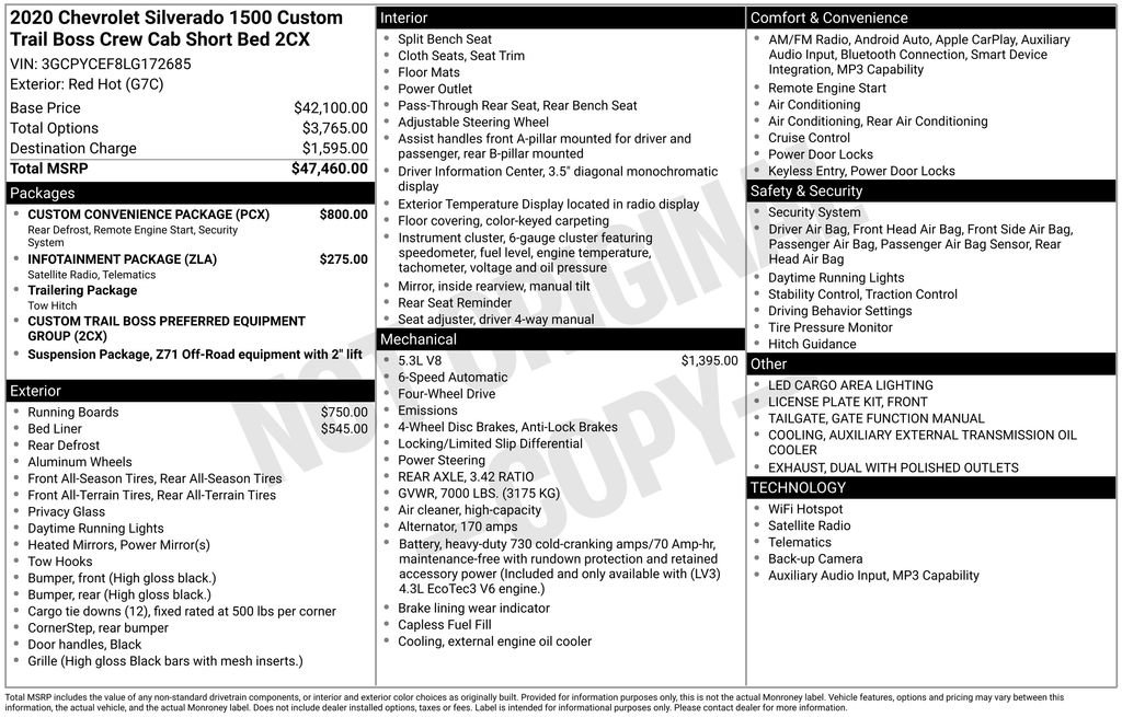 Used 2020 Chevrolet Silverado 1500 Custom Trail Boss w/ Custom Convenience Package image 5