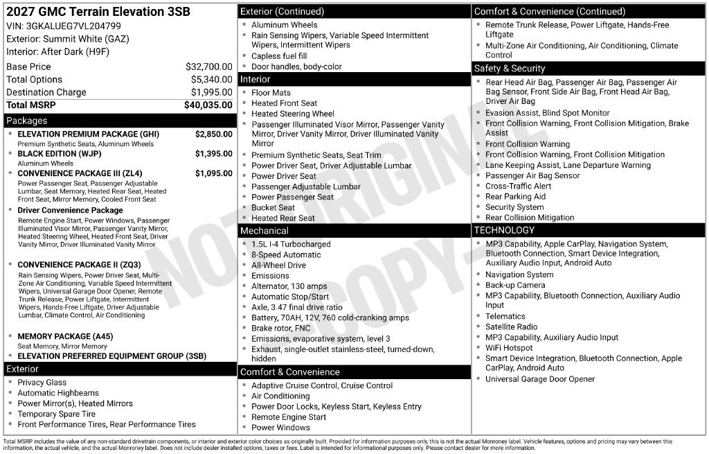 New 2027 GMC Terrain Elevation w/ Elevation Premium Package AWD/4WD image 43