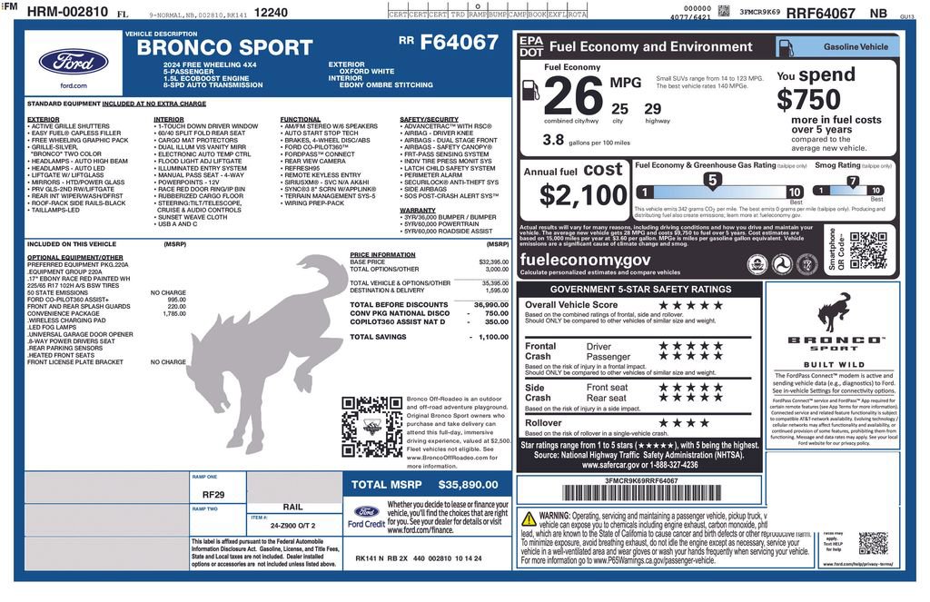 Used 2024 Ford Bronco Sport Free Wheeling w/ Convenience Package AWD/4WD image 15