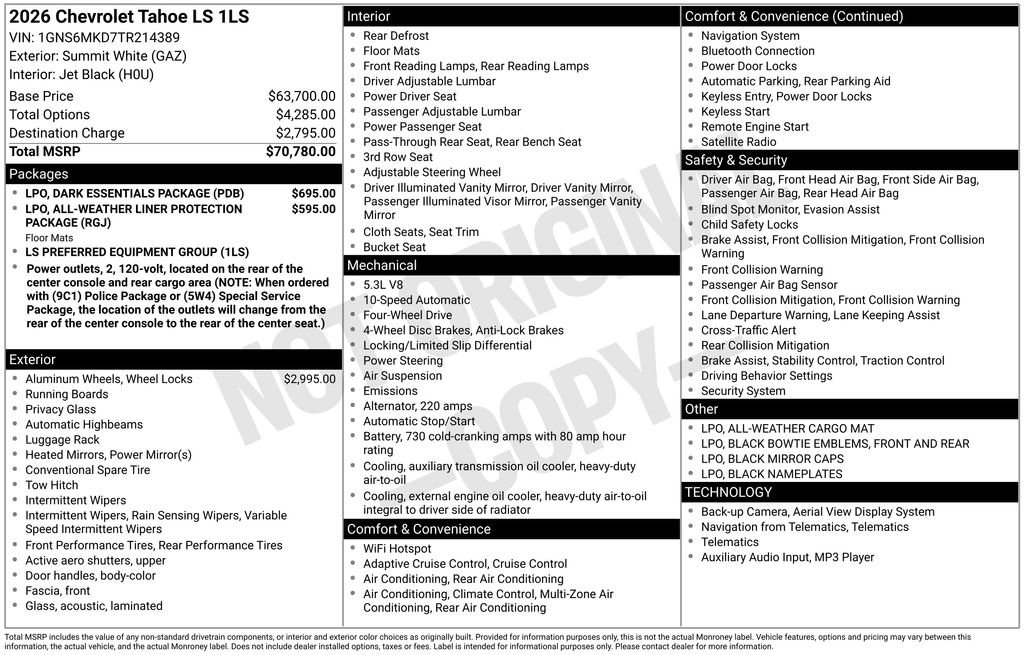 New 2026 Chevrolet Tahoe LS w/ LPO, Dark Essentials Package image 4
