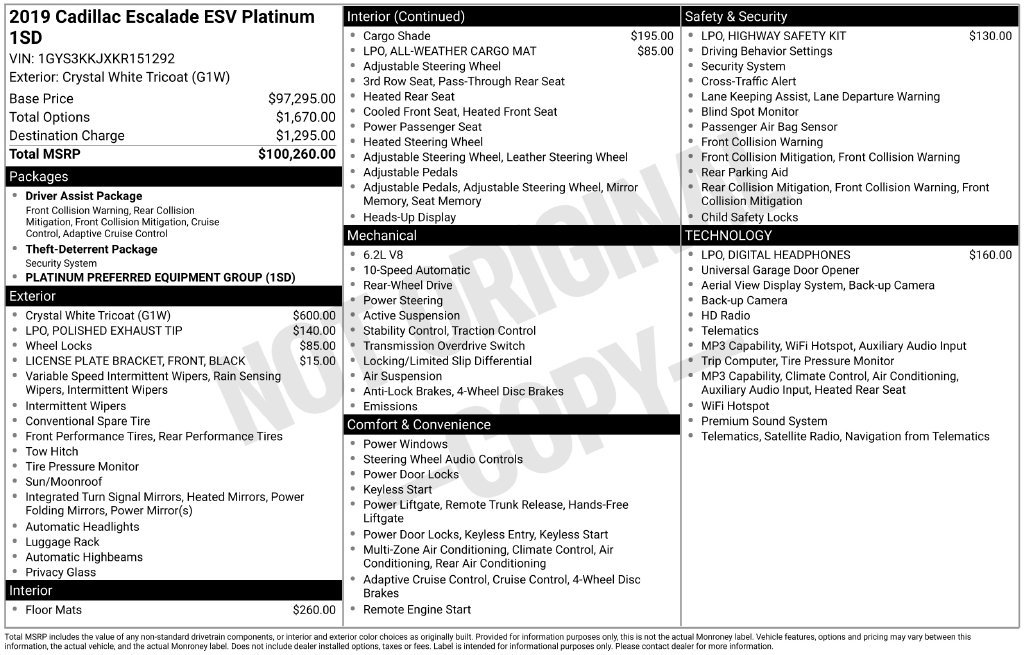 Used 2019 Cadillac Escalade ESV Platinum RWD image 58