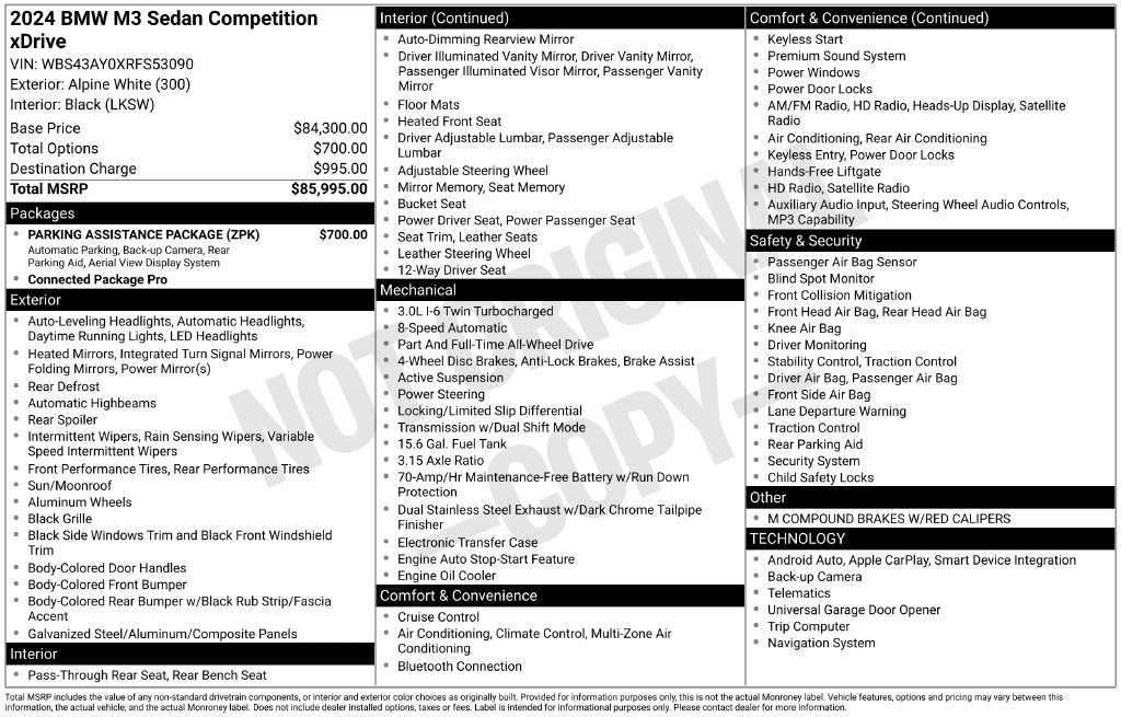 Used 2024 BMW M3 Competition w/ Parking Assistance Package AWD/4WD image 20