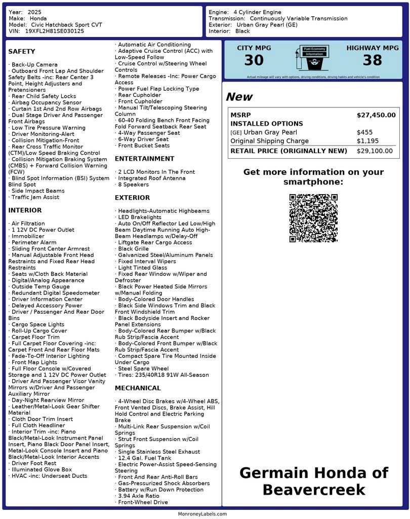 Certified 2025 Honda Civic Sport image 29