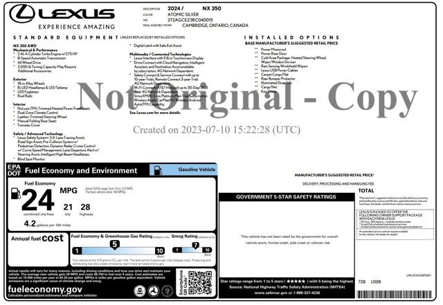 Certified 2024 Lexus NX 350 AWD w/ Cold Area Package image 3