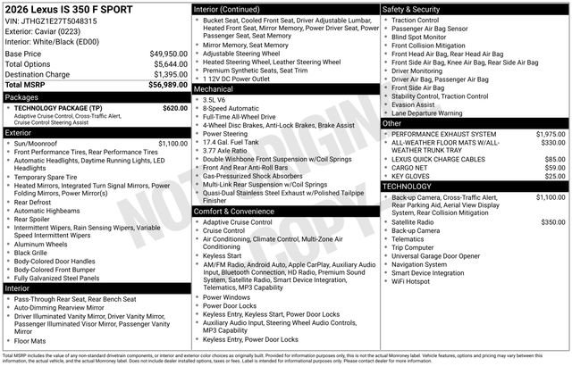 New 2026 Lexus IS 350 F Sport w/ Technology Package AWD/4WD image 35