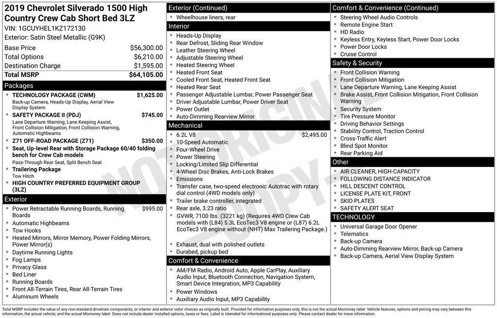 Used 2019 Chevrolet Silverado 1500 High Country w/ Technology Package AWD/4WD image 8