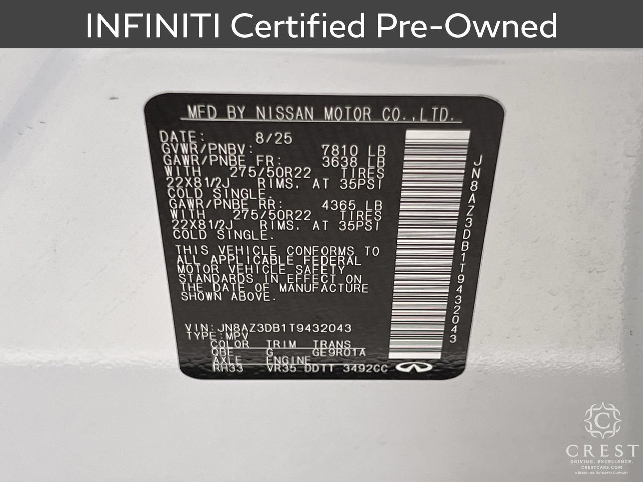 Certified 2026 INFINITI QX80 4WD w/ Sport Exterior Package image 34