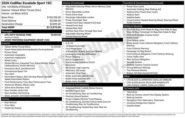 New 2026 Cadillac Escalade Sport w/ LPO, ONYX Package AWD/4WD image 4
