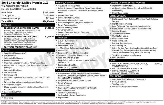Certified 2016 Chevrolet Malibu Premier w/ Driver Confidence Package II FWD image 6