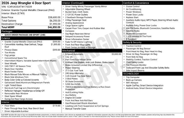 New 2026 Jeep Wrangler Unlimited Sport AWD/4WD image 41