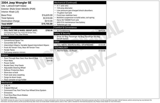 Used 2004 Jeep Wrangler SE w/ Full Face Tire & Wheel Group image 15