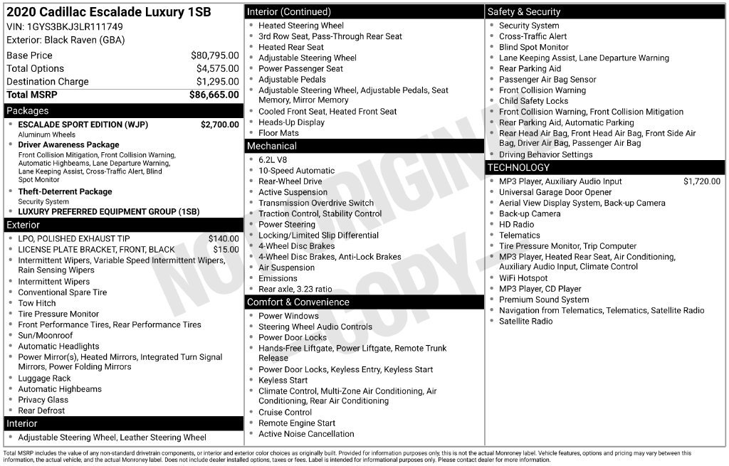 Used 2020 Cadillac Escalade Luxury w/ Escalade Sport Edition RWD image 52