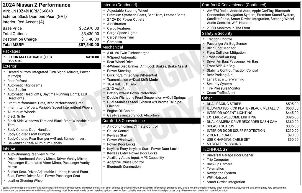 Used 2024 Nissan Z Performance w/ Floor Mat Package image 42