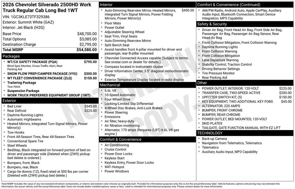 New 2026 Chevrolet Silverado 2500 W/T w/ WT/CX Safety Package AWD/4WD image 24