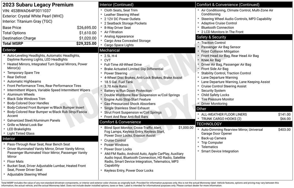 Certified 2023 Subaru Legacy Premium AWD/4WD image 10