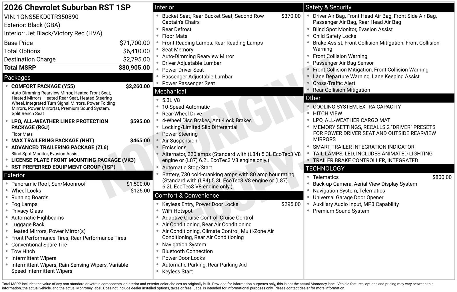 New 2026 Chevrolet Suburban RST w/ Comfort Package RWD image 9