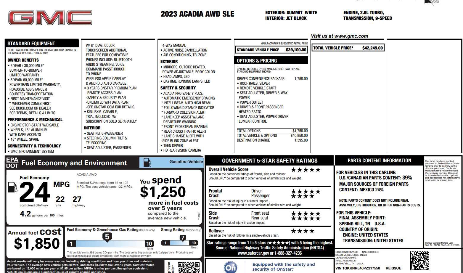 Certified 2023 GMC Acadia SLE w/ Driver Convenience Package AWD/4WD image 6