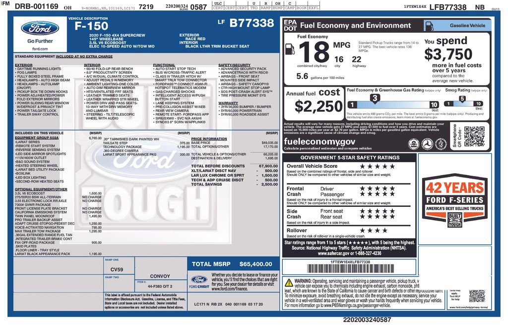 Used 2020 Ford F150 Lariat w/ Equipment Group 502A Luxury image 26