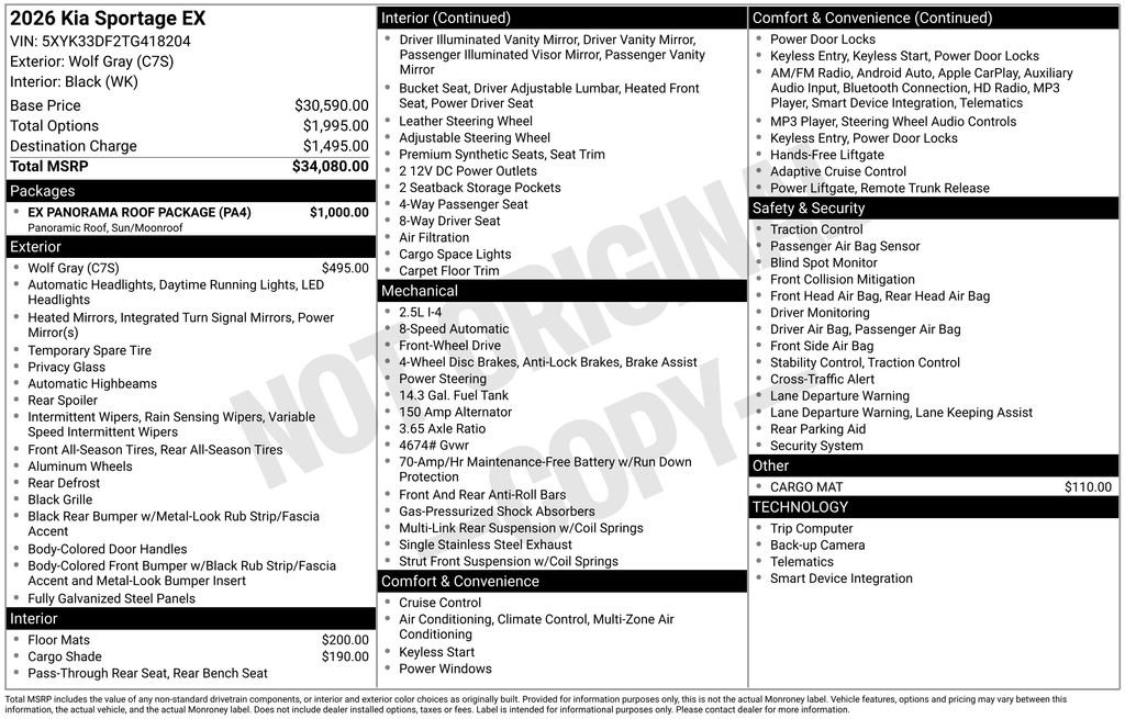 New 2026 Kia Sportage EX w/ EX Panorama Roof Package FWD image 8