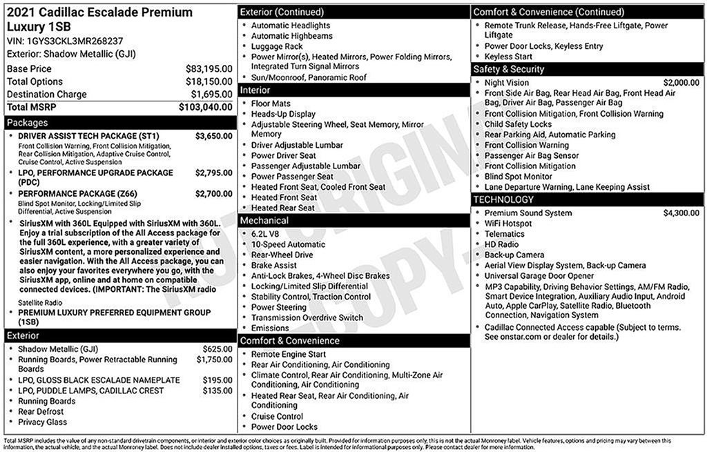 Used 2021 Cadillac Escalade Premium Luxury w/ Driver Assist Tech Package RWD image 36