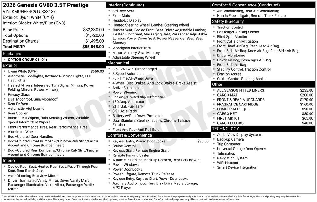 New 2026 Genesis GV80 3.5T Prestige image 4