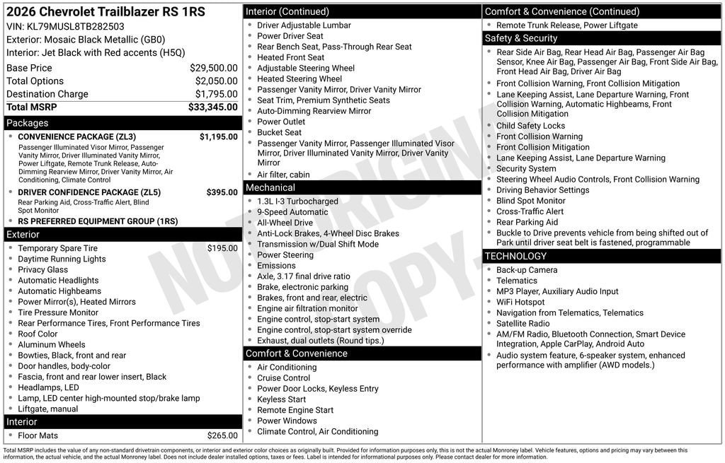 New 2026 Chevrolet TrailBlazer RS w/ Convenience Package AWD/4WD image 4