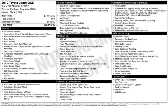 Used 2019 Toyota Camry XSE image 38