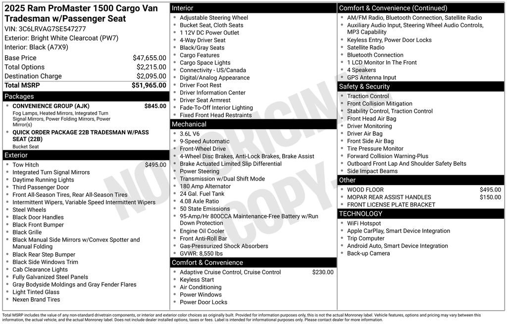 New 2025 RAM ProMaster 1500 w/ Convenience Group image 1