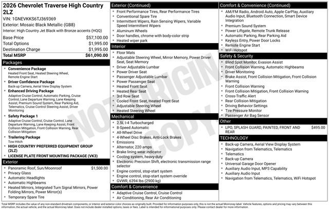 New 2026 Chevrolet Traverse High Country AWD/4WD image 3