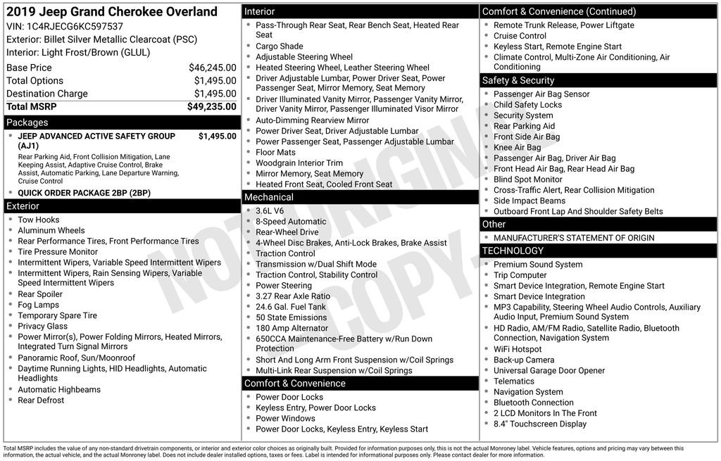 Used 2019 Jeep Grand Cherokee Overland RWD image 5