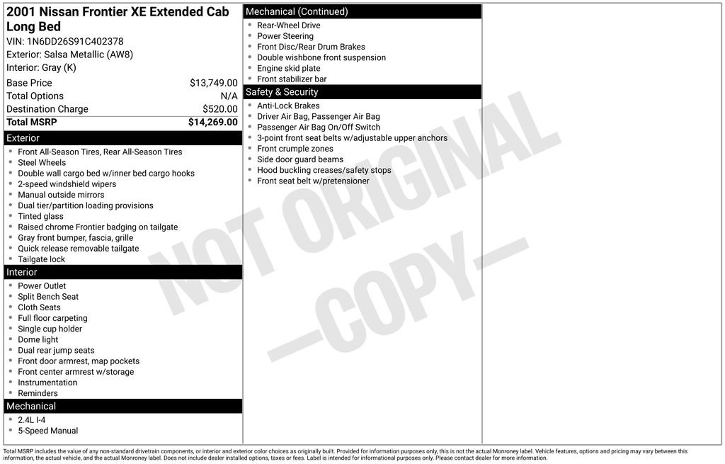 Used 2001 Nissan Frontier XE image 6