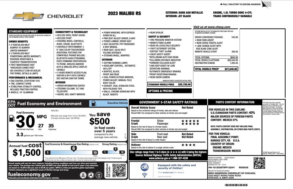 Certified 2023 Chevrolet Malibu RS w/ Driver Confidence Package FWD image 3