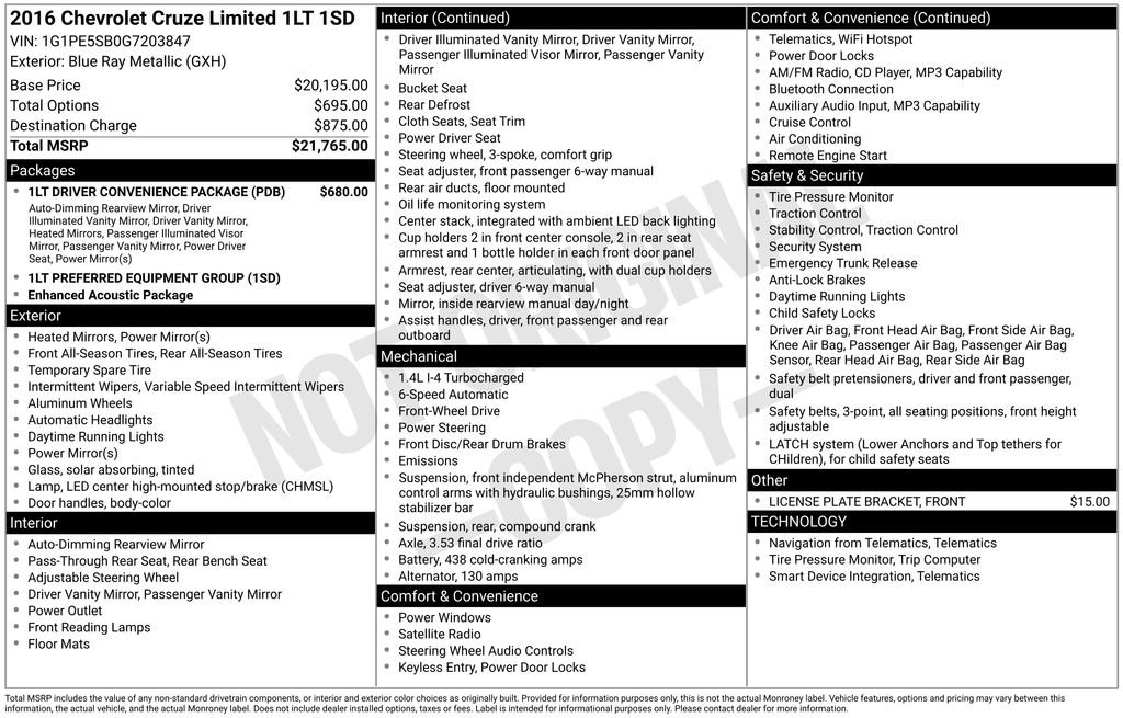 Used 2016 Chevrolet Cruze LT FWD image 5