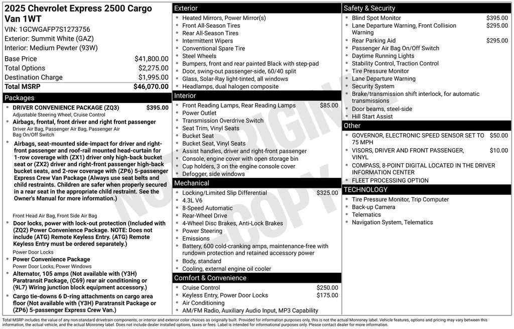 New 2025 Chevrolet Express 2500 w/ Driver Convenience Package RWD image 2