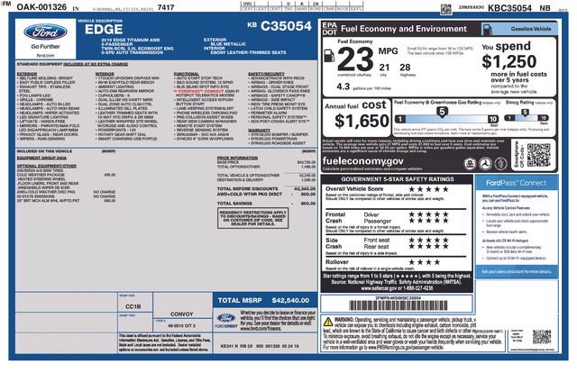Certified 2019 Ford Edge Titanium w/ Cold Weather Package AWD/4WD image 39