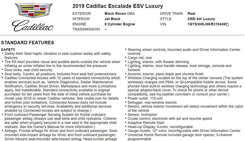 Used 2019 Cadillac Escalade ESV Luxury RWD image 15