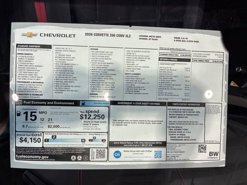 New 2026 Chevrolet Corvette Z06 w/ Stealth Interior Trim Package RWD image 55
