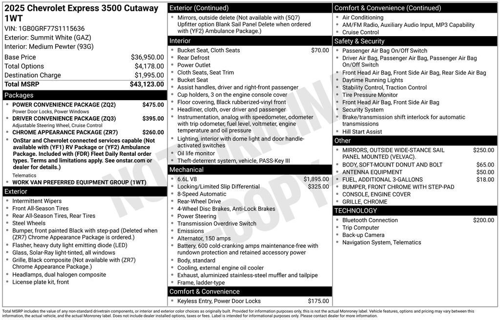 New 2025 Chevrolet Express 3500 w/ Power Convenience Package RWD image 24