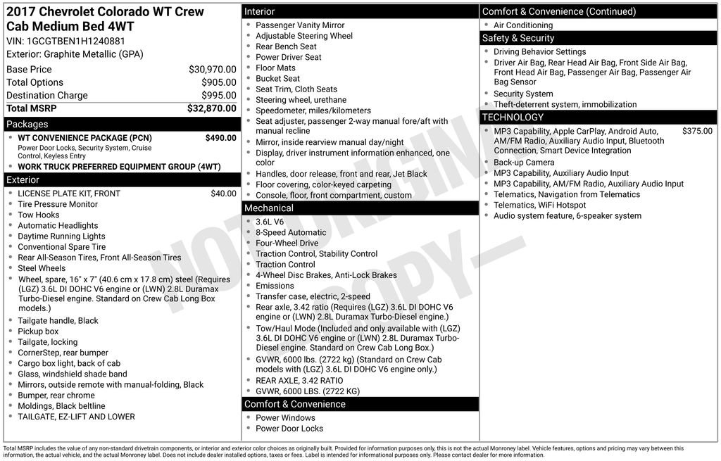 Used 2017 Chevrolet Colorado W/T w/ WT Convenience Package AWD/4WD image 6