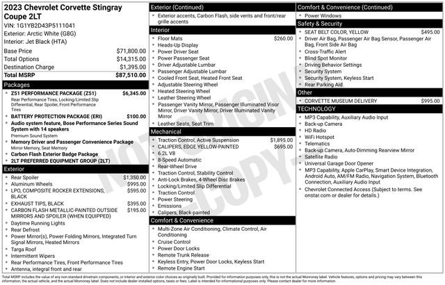 Used 2023 Chevrolet Corvette Stingray Preferred Cpe w/ Z51 Performance Package RWD image 10