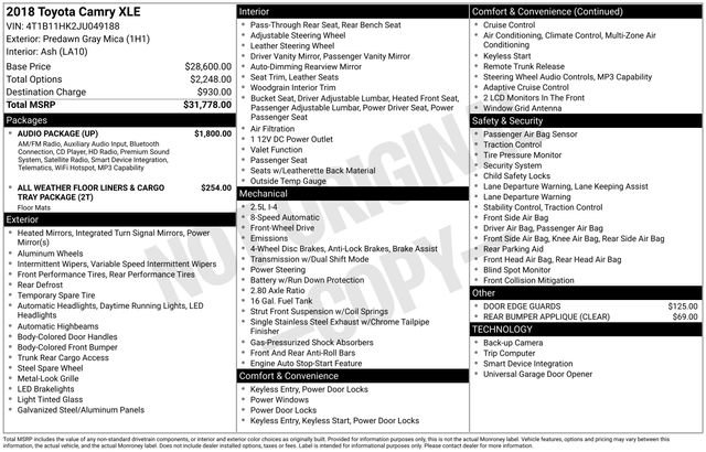 Used 2018 Toyota Camry XLE w/ Audio Package FWD image 35
