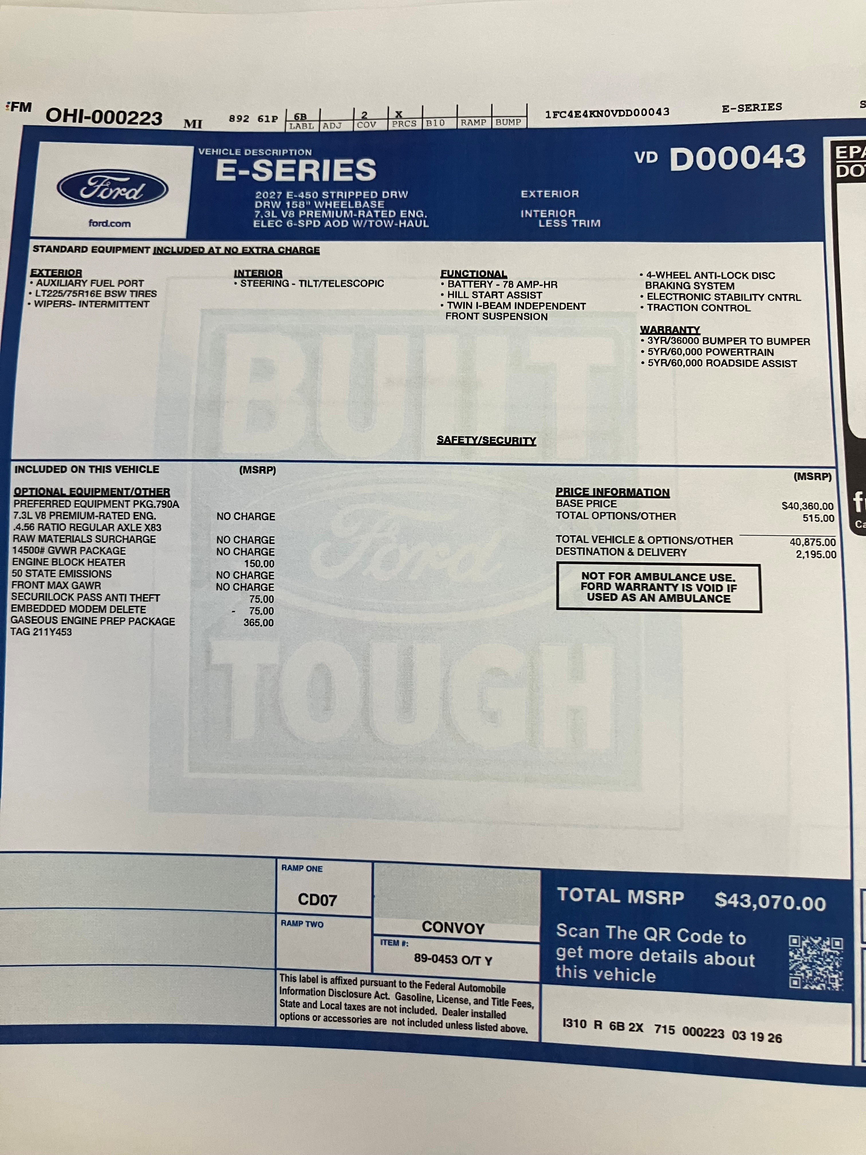 Used 2027 Ford E-450 and Econoline 450 Super Duty w/ Gaseous Engine Prep Package RWD image 4
