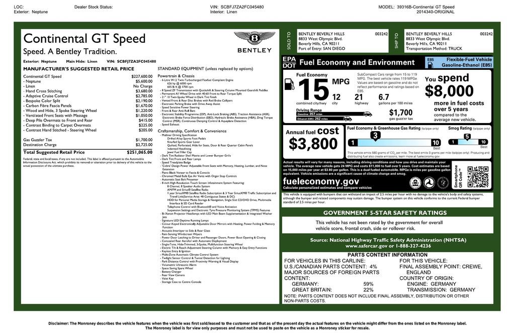 Used 2015 Bentley Continental GT Speed AWD/4WD image 2