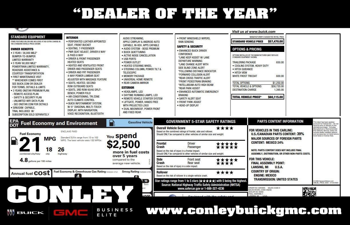 Used 2023 Buick Enclave Avenir w/ Trailering Package, 5000 lbs.