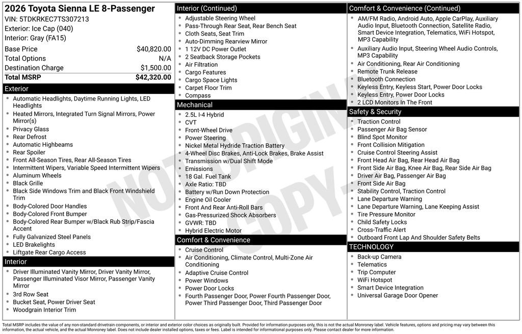 Used 2026 Toyota Sienna LE FWD image 40